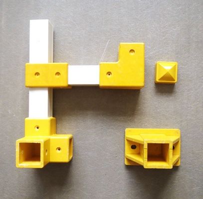 Yellow GRP Handrail Fittings Elbow Tee Cross Angle Tube Connector for Handrail System