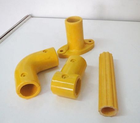 Yellow GRP Handrail Fittings Elbow Tee Cross Angle Tube Connector for Handrail System