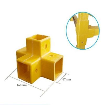 Yellow 50mm FRP 3 Way 4 Way Fittings/Connector for Square Round Fiberglass Fence/Handrail Accessories